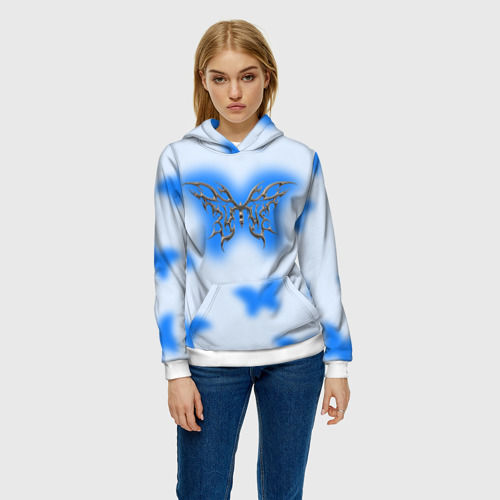 Женская толстовка 3D Y2K blue butterfly, цвет 3D печать - фото 3