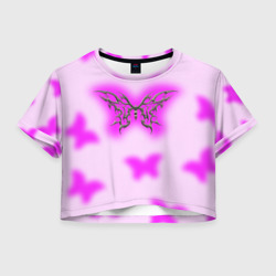 Женская футболка Crop-top 3D Y2K purple butterfly