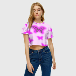 Женская футболка Crop-top 3D Y2K purple butterfly - фото 2