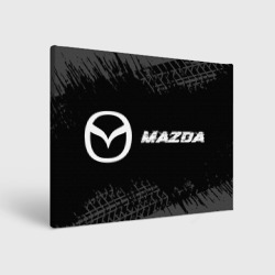 Холст прямоугольный Mazda speed на темном фоне со следами шин по-горизонтали