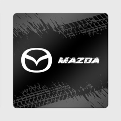 Магнит виниловый Квадрат Mazda speed на темном фоне со следами шин по-горизонтали