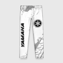Детские леггинсы 3D Yamaha speed на светлом фоне со следами шин вертикально