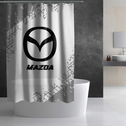 Штора 3D для ванной Mazda speed на светлом фоне со следами шин - фото 2