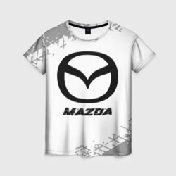 Женская футболка 3D Mazda speed на светлом фоне со следами шин