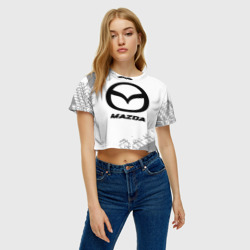 Женская футболка Crop-top 3D Mazda speed на светлом фоне со следами шин - фото 2