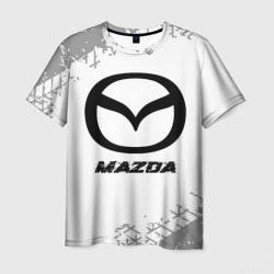 Мужская футболка 3D Mazda speed на светлом фоне со следами шин