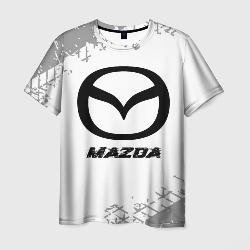 Мужская футболка 3D Mazda speed на светлом фоне со следами шин, цвет 3D печать