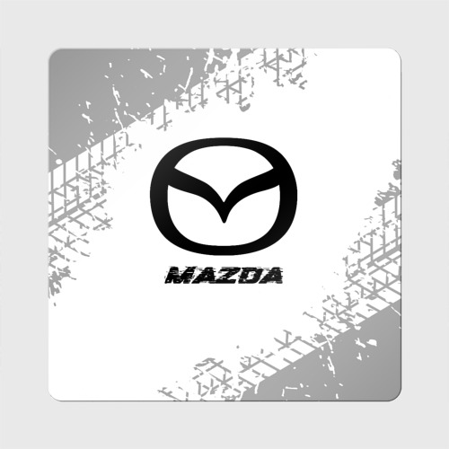 Магнит виниловый Квадрат Mazda speed на светлом фоне со следами шин
