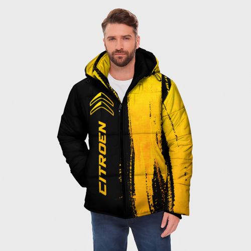 Мужская зимняя куртка 3D с принтом Citroen - gold gradient по-вертикали, фото на моделе #1