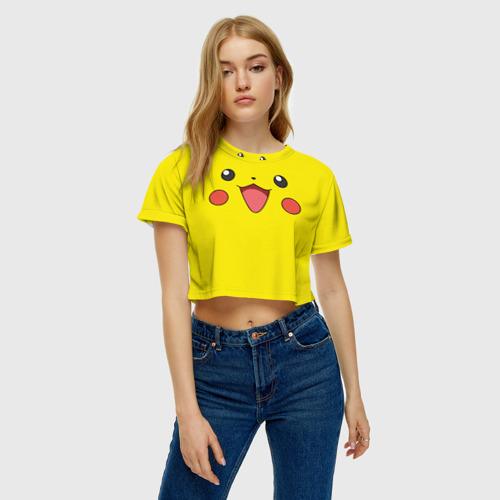 Женская футболка Crop-top 3D Пикачу - весёлый покемон, цвет 3D печать - фото 4