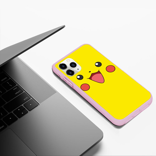 Чехол для iPhone 11 Pro Max матовый Пикачу - весёлый покемон, цвет розовый - фото 5