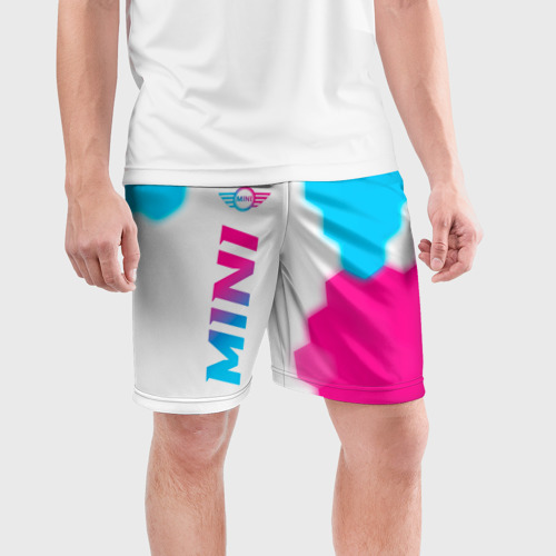 Мужские шорты спортивные с принтом Mini neon gradient style по-вертикали, фото на моделе #1