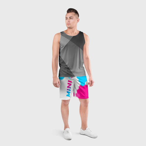 Мужские шорты спортивные с принтом Mini neon gradient style по-вертикали, вид сбоку #3