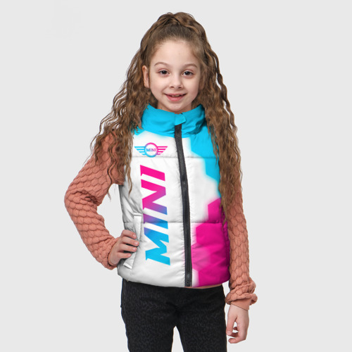 Детский жилет утепленный 3D с принтом Mini neon gradient style по-вертикали, фото на моделе #1