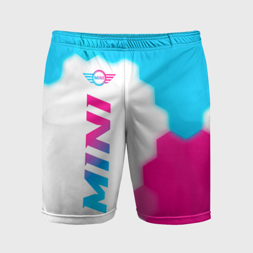 Мужские шорты спортивные с принтом Mini neon gradient style по-вертикали, вид спереди #2