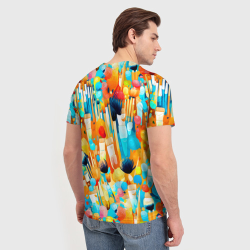 Мужская футболка 3D с принтом Кисти художника, вид сзади #2