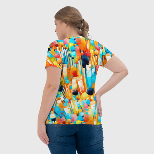 Женская футболка 3D с принтом Кисти художника, вид сзади #2