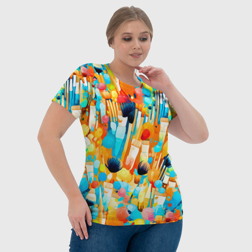 Женская футболка 3D с принтом Кисти художника, фото #4