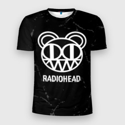 Мужская футболка 3D Slim Radiohead glitch на темном фоне