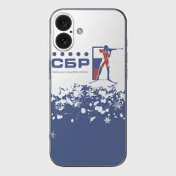 Чехол для iPhone 16 силиконовый с защитой камеры СБР - Союз Биатлонистов России