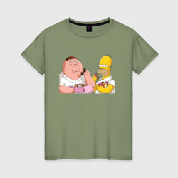 Женская футболка хлопок Питер и Гомер едят пончики