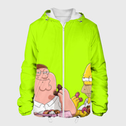 Мужская куртка 3D Питер и Гомер едят пончики зеленый