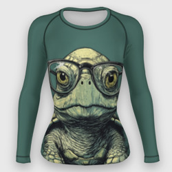 Женский рашгард 3D Черепаха в очках на зеленом фоне