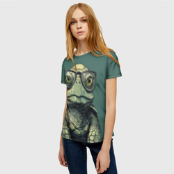 Женская футболка 3D Черепаха в очках на зеленом фоне - фото 2