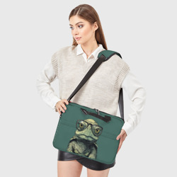 Сумка для ноутбука 3D Черепаха в очках на зеленом фоне - фото 2