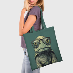 Шоппер 3D Черепаха в очках на зеленом фоне - фото 2