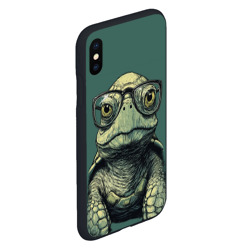 Чехол для iPhone XS Max матовый Черепаха в очках на зеленом фоне - фото 2