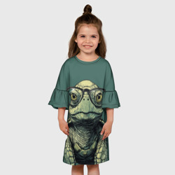 Детское платье 3D Черепаха в очках на зеленом фоне - фото 2