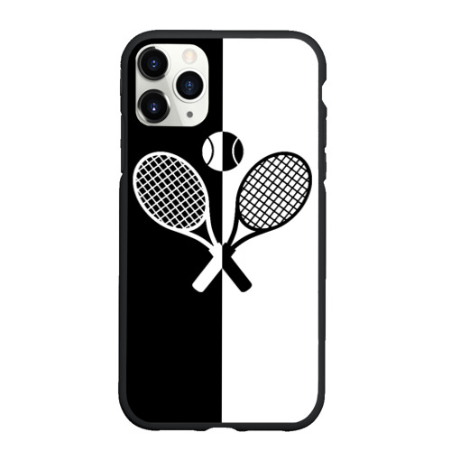 Чехол для iPhone 11 Pro Max матовый с принтом Теннис - чёрно белое, вид спереди #2