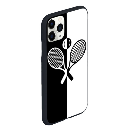 Чехол для iPhone 11 Pro Max матовый с принтом Теннис - чёрно белое, вид сбоку #3