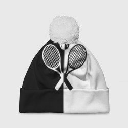 Шапка 3D c помпоном Теннис - чёрно белое