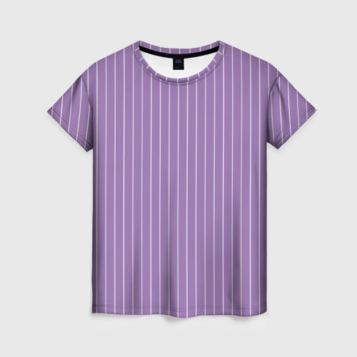 Женская футболка 3D с принтом Приглушённый сиреневый в полоску, вид спереди #2