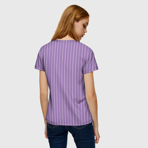 Женская футболка 3D с принтом Приглушённый сиреневый в полоску, вид сзади #2