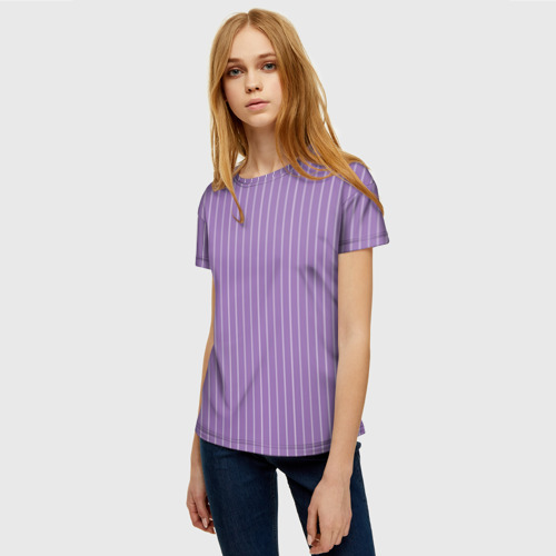 Женская футболка 3D с принтом Приглушённый сиреневый в полоску, фото на моделе #1