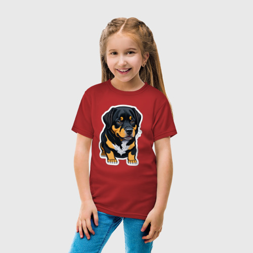 Детская футболка хлопок с принтом Милый щенок ротвейлера, вид сбоку #3