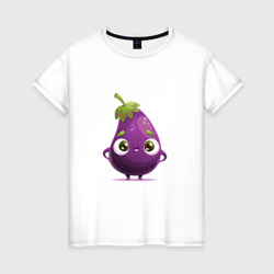 Довольный баклажан – Женская футболка хлопок с принтом купить со скидкой в -20%