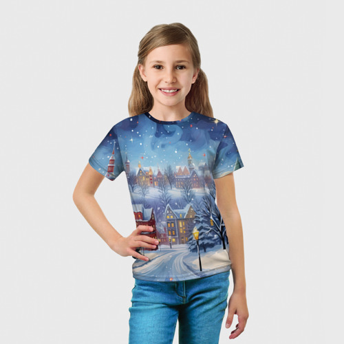Детская футболка 3D с принтом New year  city, вид сбоку #3