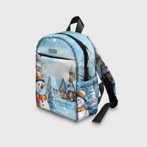 Детский рюкзак 3D с принтом Новогодний городок и снеговики, вид сбоку #3
