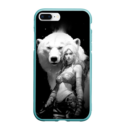 Чехол для iPhone 7Plus/8 Plus матовый с принтом Блондинка с большим белым медведем, вид спереди #2