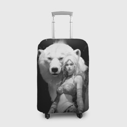 Чехол для чемодана 3D Блондинка с большим белым медведем