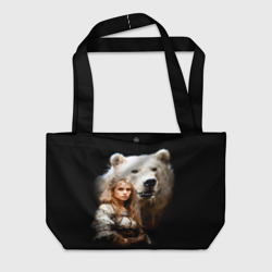 Пляжная сумка 3D Славянка с большим белым медведем