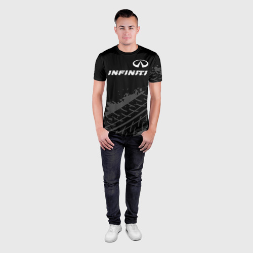 Мужская футболка 3D Slim Infiniti speed на темном фоне со следами шин посередине, цвет 3D печать - фото 4