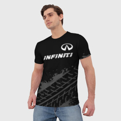 Мужская футболка 3D Infiniti speed на темном фоне со следами шин посередине - фото 2