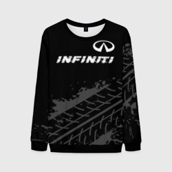 Мужской свитшот 3D Infiniti speed на темном фоне со следами шин посередине