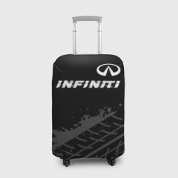 Чехол для чемодана 3D Infiniti speed на темном фоне со следами шин посередине