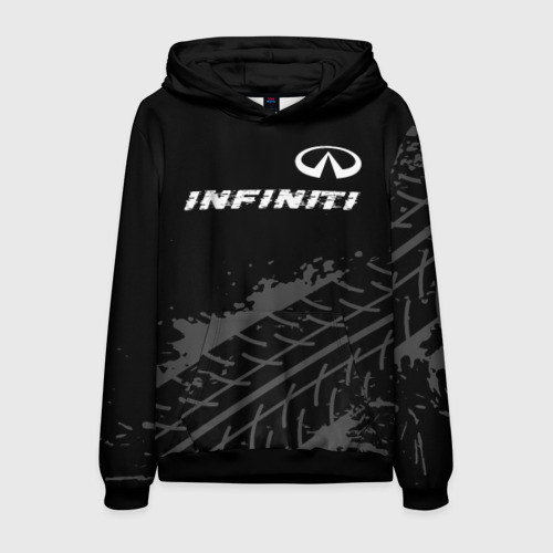 Мужская толстовка 3D Infiniti speed на темном фоне со следами шин посередине, цвет черный